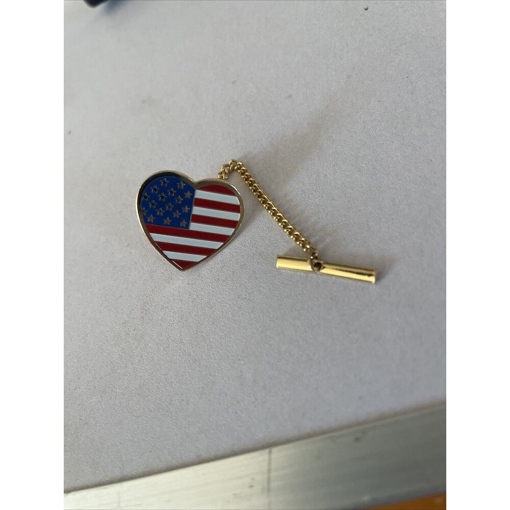 American Flag Heart Lapel Pin, Hat Pin, Tie Clasp, Tie Tack USA patriotic Flag